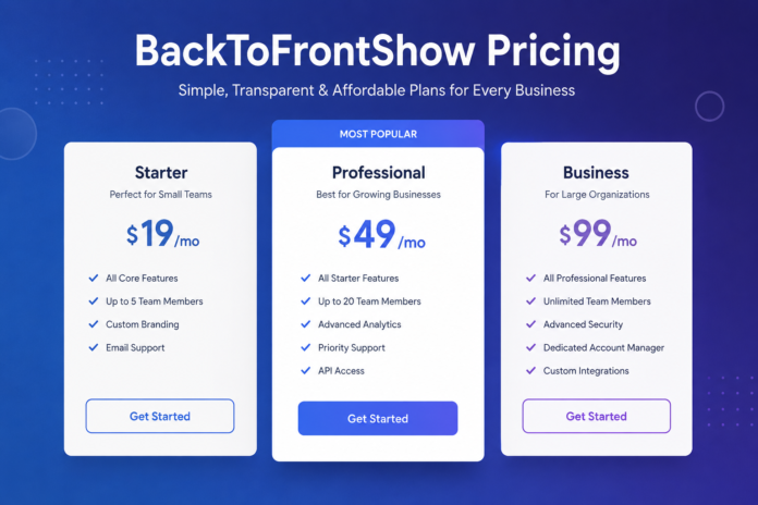 backtofrontshow pricing
